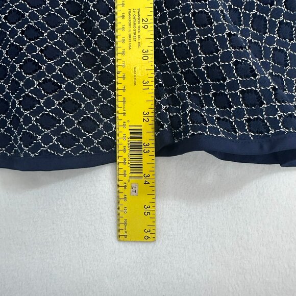 Eliza J Lace Dress with White Embroidered Overlay Bell Sleeves Midi Navy Size 6 - Picture 7 of 7